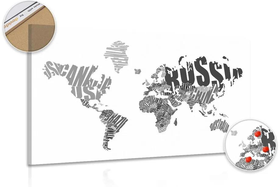Εικόνα στον παγκόσμιο χάρτη φελλού από επιγραφές σε ασπρόμαυρο - 90x60  place