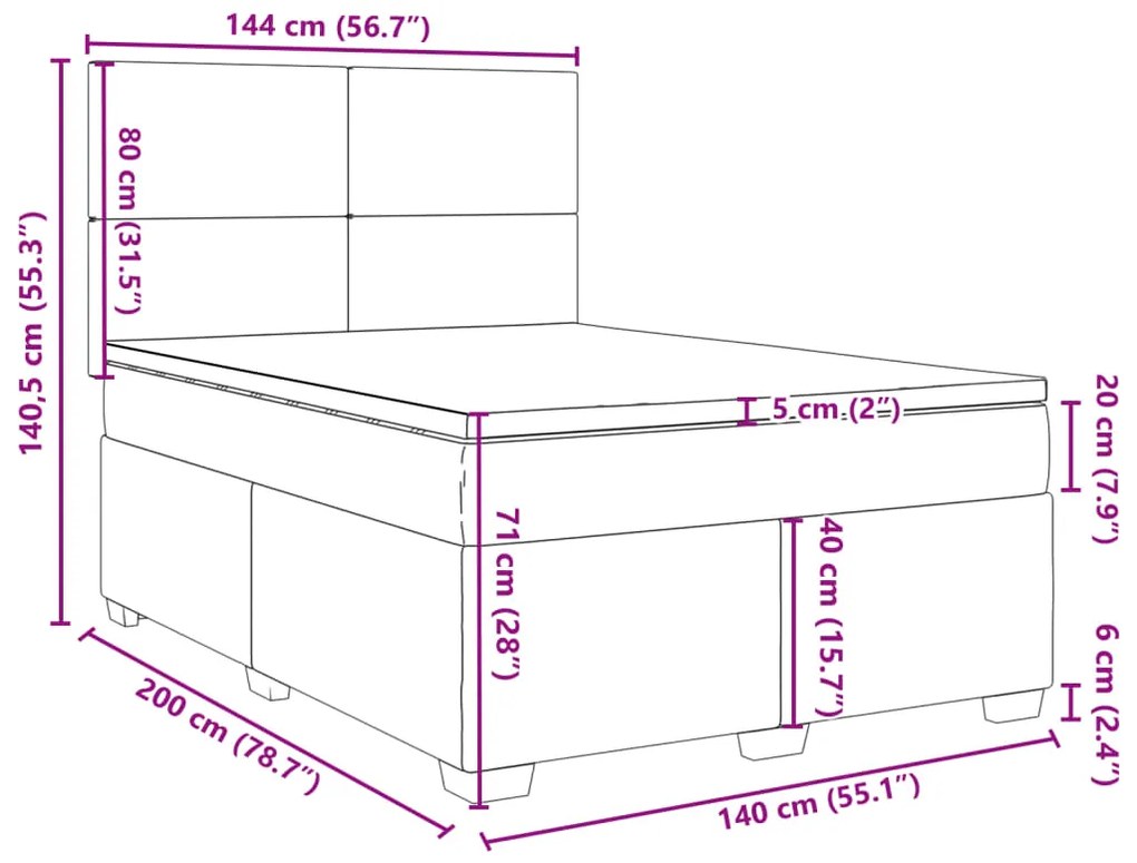 Κρεβάτι Boxspring με Στρώμα Μπλε 140x200 εκ. Υφασμάτινο - Μπλε