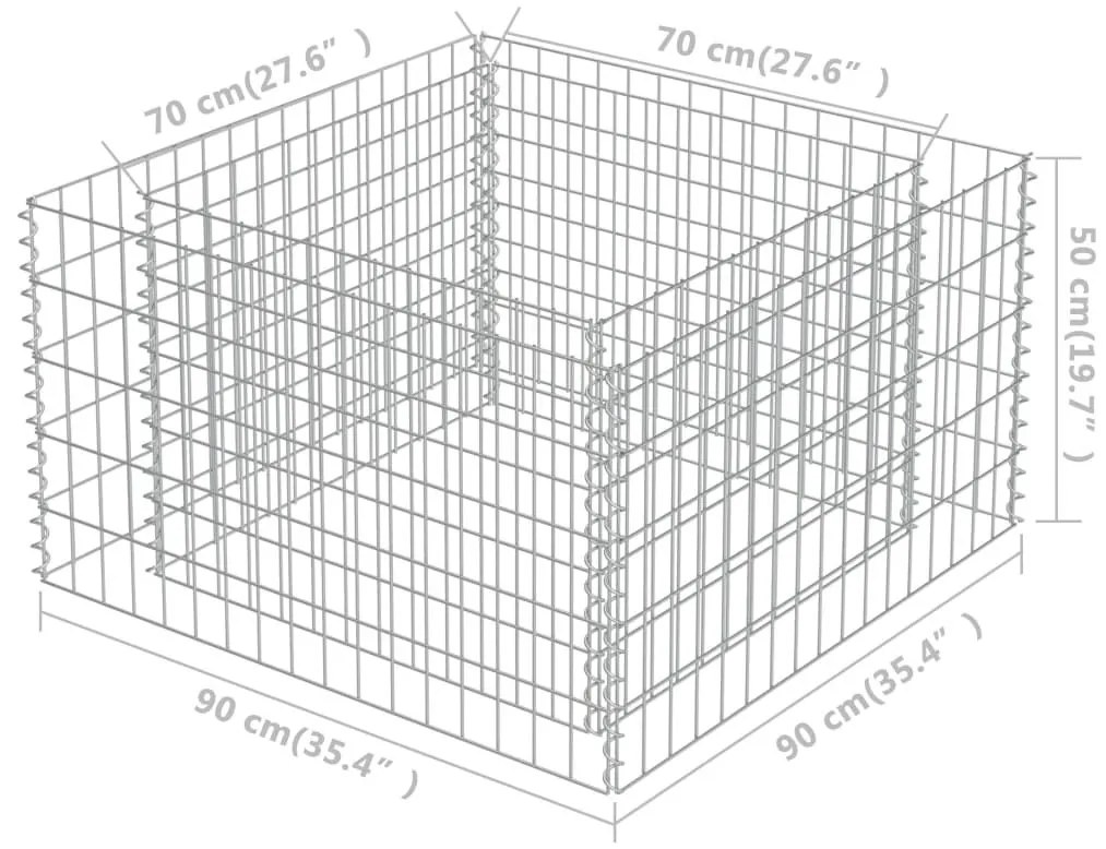 Συρματοκιβώτιο-Γλάστρα Υπερυψωμένη 90x90x50 εκ. Γαλβ. Χάλυβας - Ασήμι