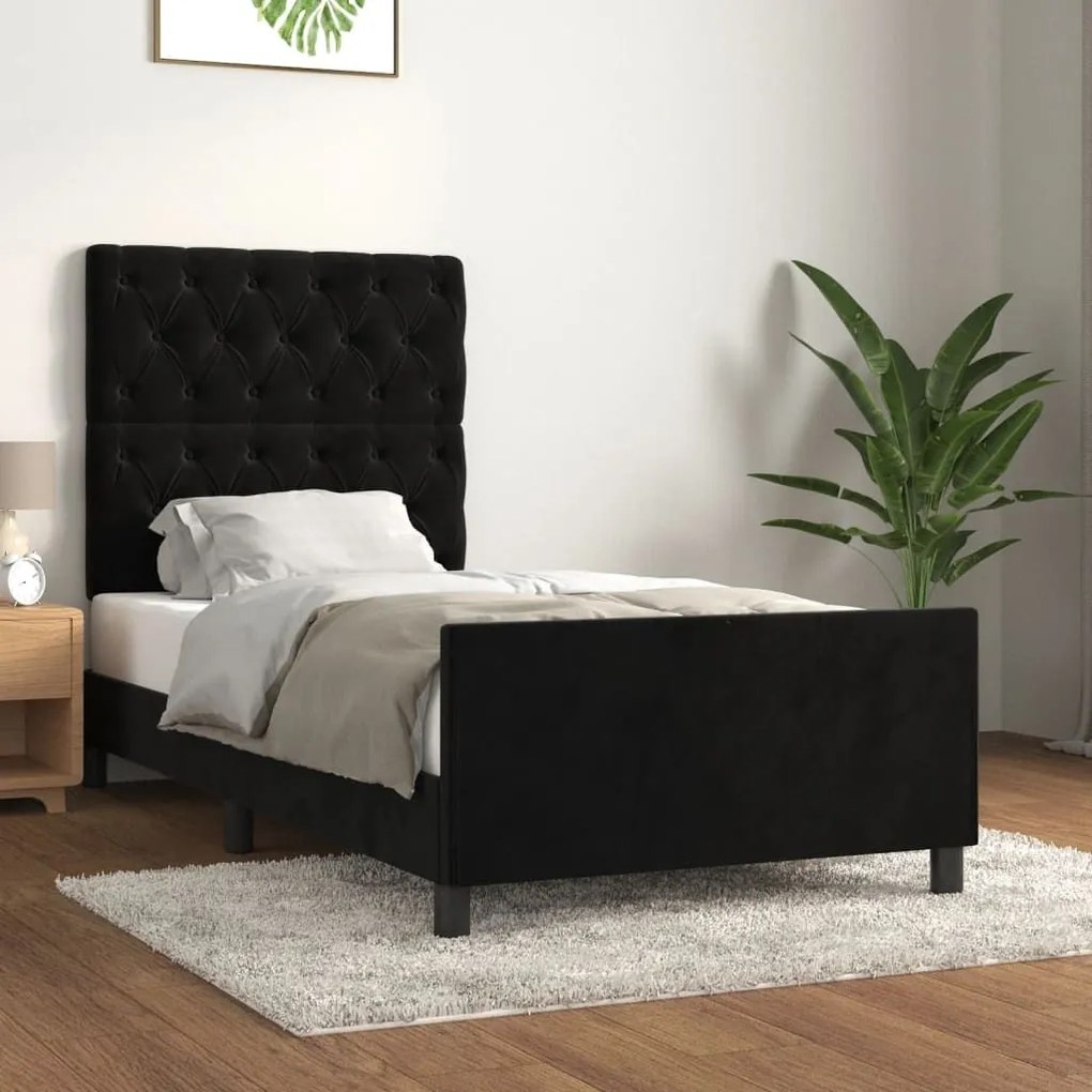 Πλαίσιο Κρεβατιού με Κεφαλάρι Μαύρο 80 x 200 εκ. Βελούδινο - Μαύρο