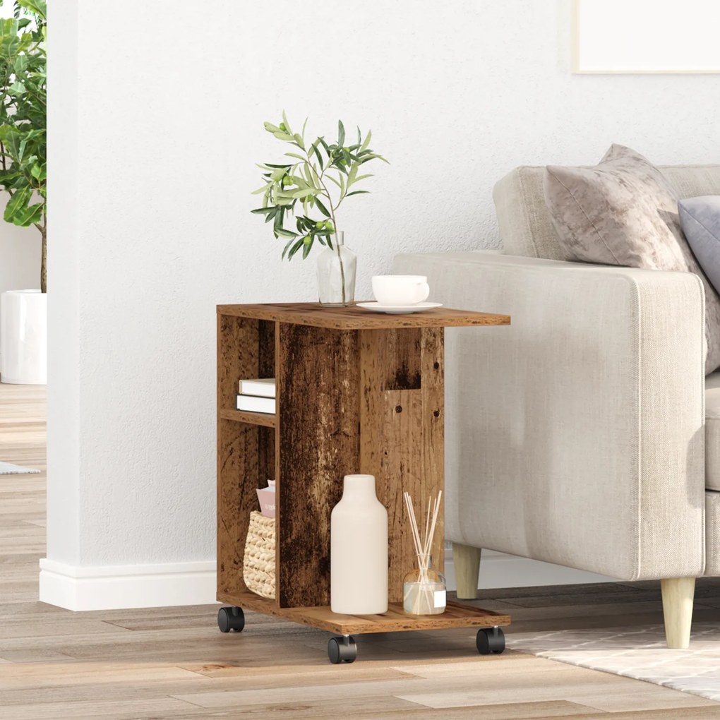 vidaXL Τραπέζι με Ρόδες από Παλιό Ξύλο 50x30x55 εκ. Φτιαγμένο από MDF