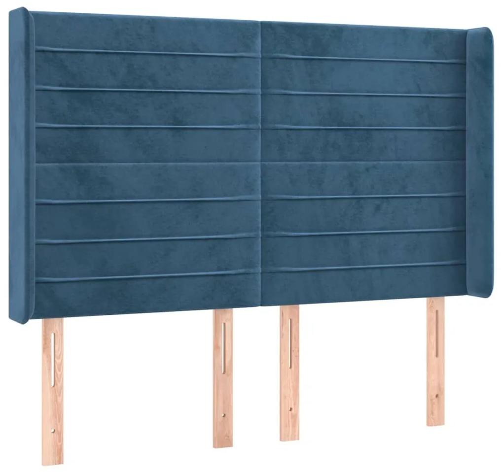 Κρεβάτι Boxspring με Στρώμα &amp; LED Σκ. Μπλε 140x190εκ. Βελούδινο - Μπλε