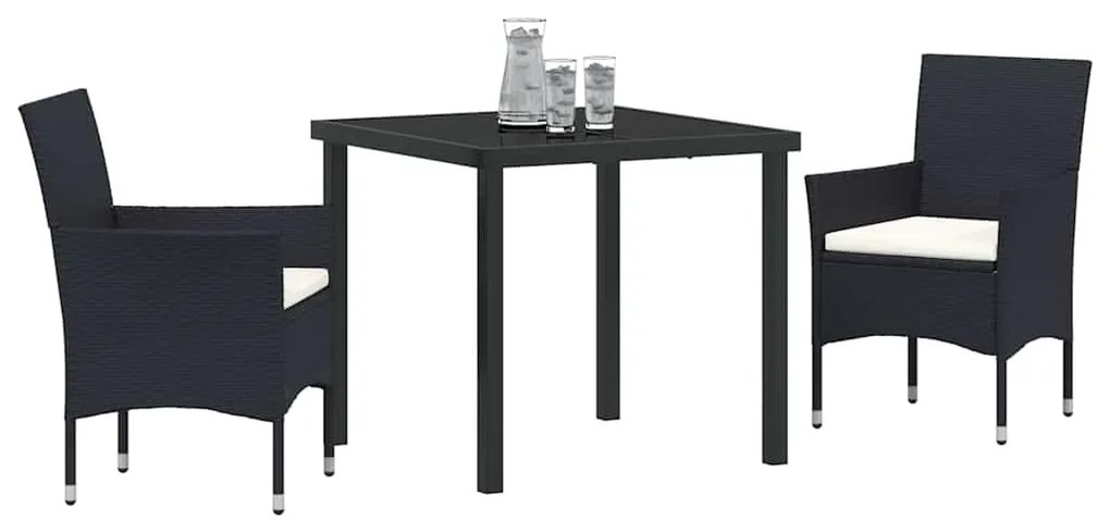 vidaXL Σέτ φαγητού για κήπο με μαξιλάρι 3 pcs Μαύρο Πολυ ράταν