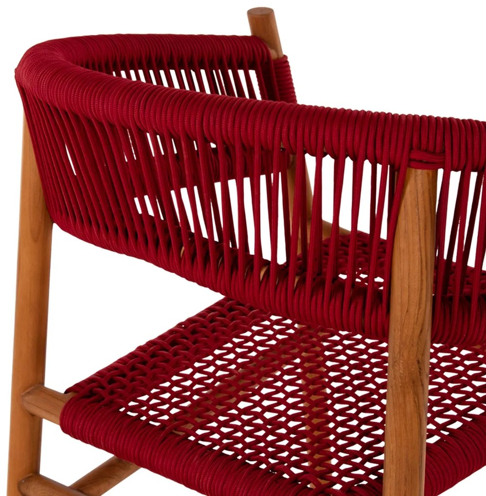 Πολυθρόνα IRVING Ξύλο Teak Φυσικό με Μπορντό Σχοινί 60x55x75Yεκ. 60x55x75 εκ.