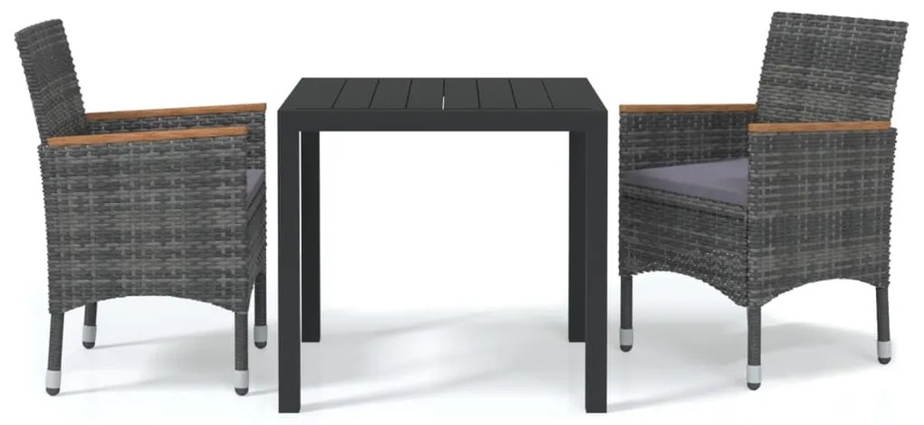 vidaXL Σετ Τραπεζαρίας Κήπου 3 τεμ. Γκρι από Συνθ. Ρατάν με Μαξιλάρια