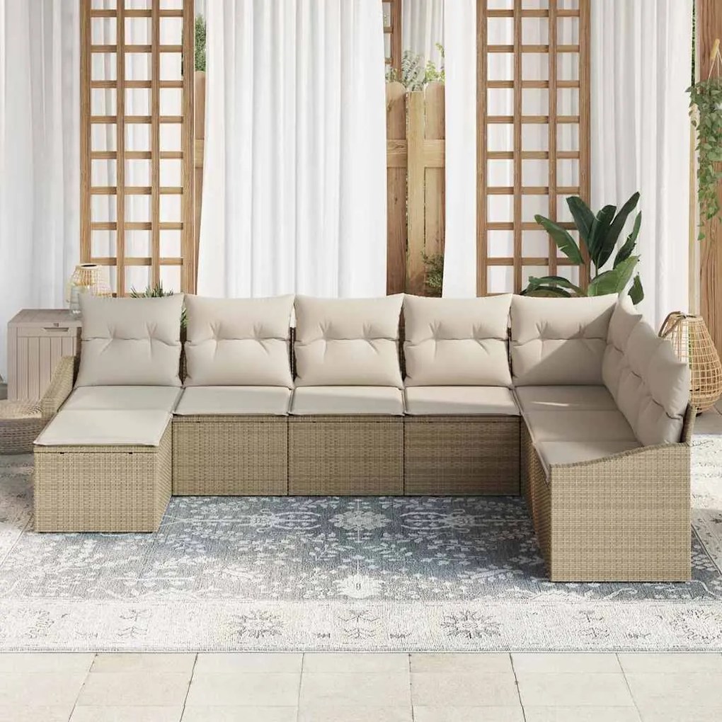 vidaXL Σετ Καναπέ Κήπου 8 pcs Μπεζ Πολυ ράταν