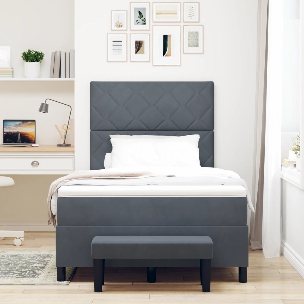 vidaXL Box Spring Bed με Μαξιλάρι & Πάγκο Σκούρο Γκρι 120x190 εκ. Βελούδο