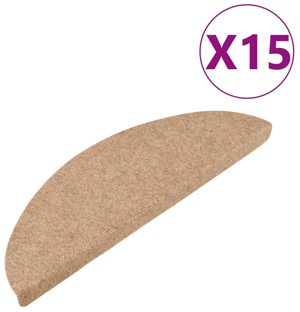 vidaXL Πατάκια Σκάλας Αυτοκόλλητα 15 τεμ. Μπεζ 56x17x3 εκ.