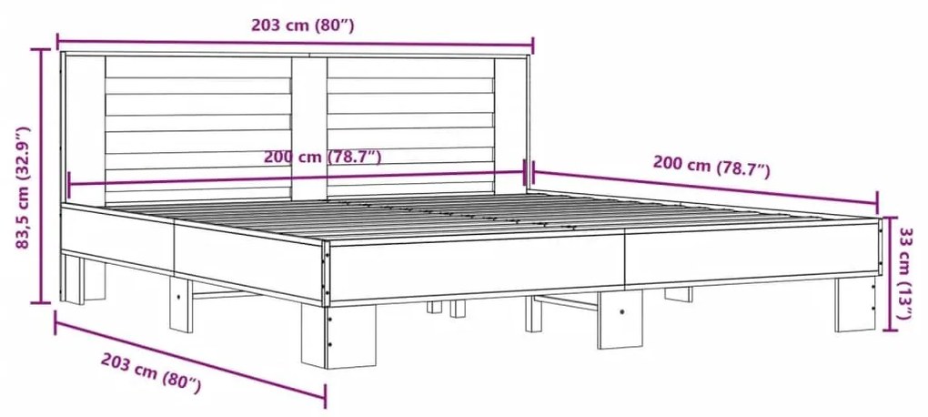 Πλαίσιο Κρεβατιού Sonoma Δρυς 200x200 εκ. Επεξ. Ξύλο &amp; Μέταλλο - Καφέ