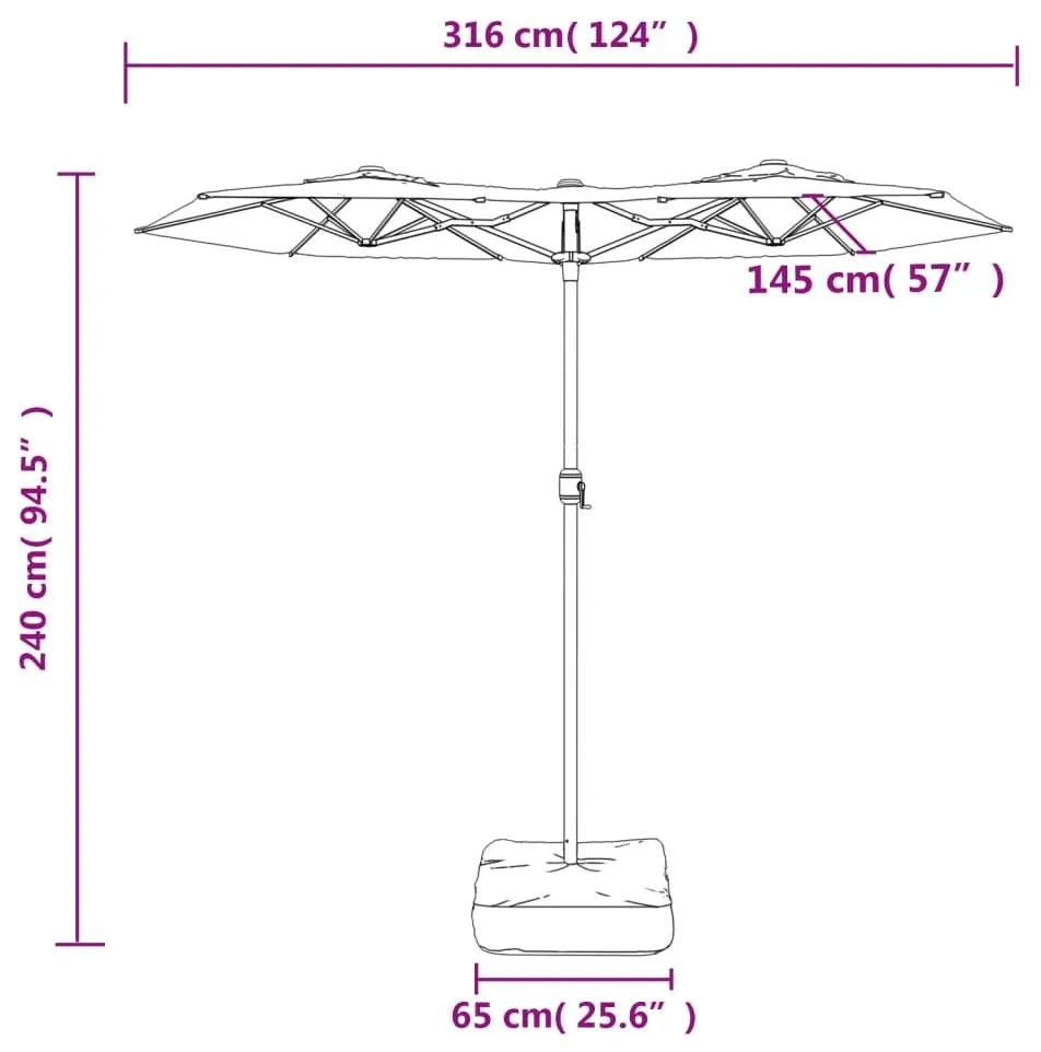 Ομπρέλα Κήπου με Διπλή Κορυφή και LED Μαύρη 316 x 240 εκ. - Μαύρο