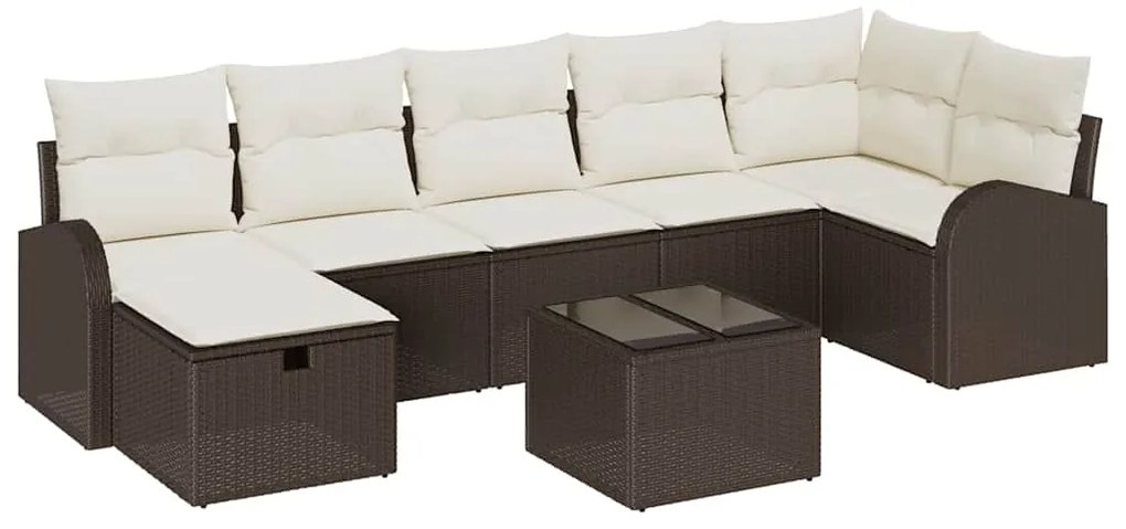 vidaXL Σετ Καναπέ Κήπου με μαξιλάρι 8 pcs Καφέ Πολυ ράταν