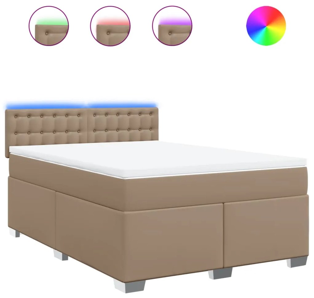 vidaXL Κρεβάτι Boxspring με Στρώμα Καπουτσίνο 140x190εκ.από Συνθ.Δέρμα