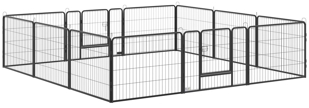 PawHut Περίφραγμα για κατοικίδια, εκτροφείο κουταβιών, πύλη κουταβιών, 12 πάνελ, εξωτερικού & εσωτερικού χώρου, Μαύρο