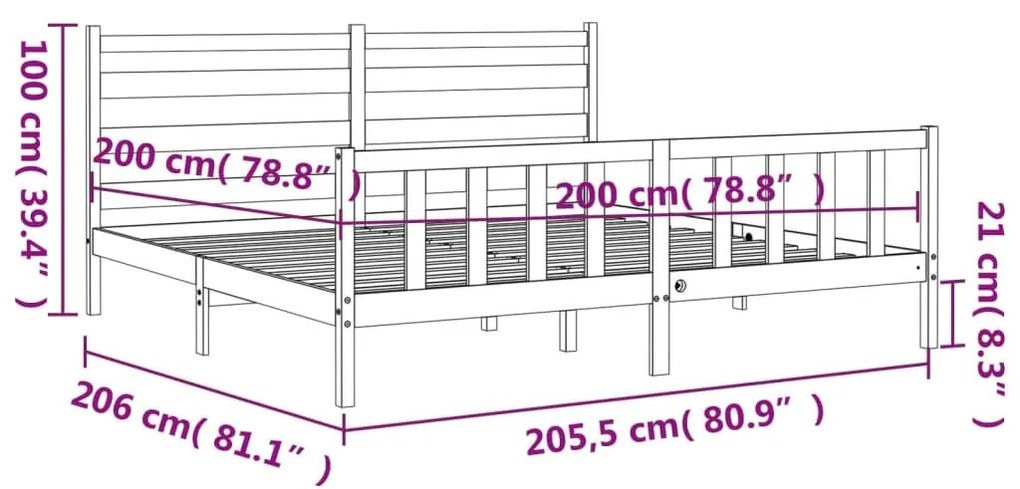 Σκελετός Κρεβατιού Χωρίς Στρώμα 200x200 εκ Μασίφ Ξύλο Πεύκου - Καφέ