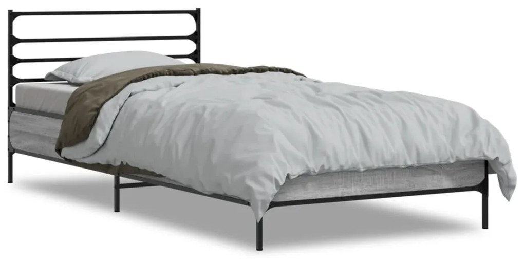 vidaXL Πλαίσιο Κρεβατιού Γκρι Sonoma 90 x 190 εκ. Επεξ. Ξύλο &amp; Μέταλλο