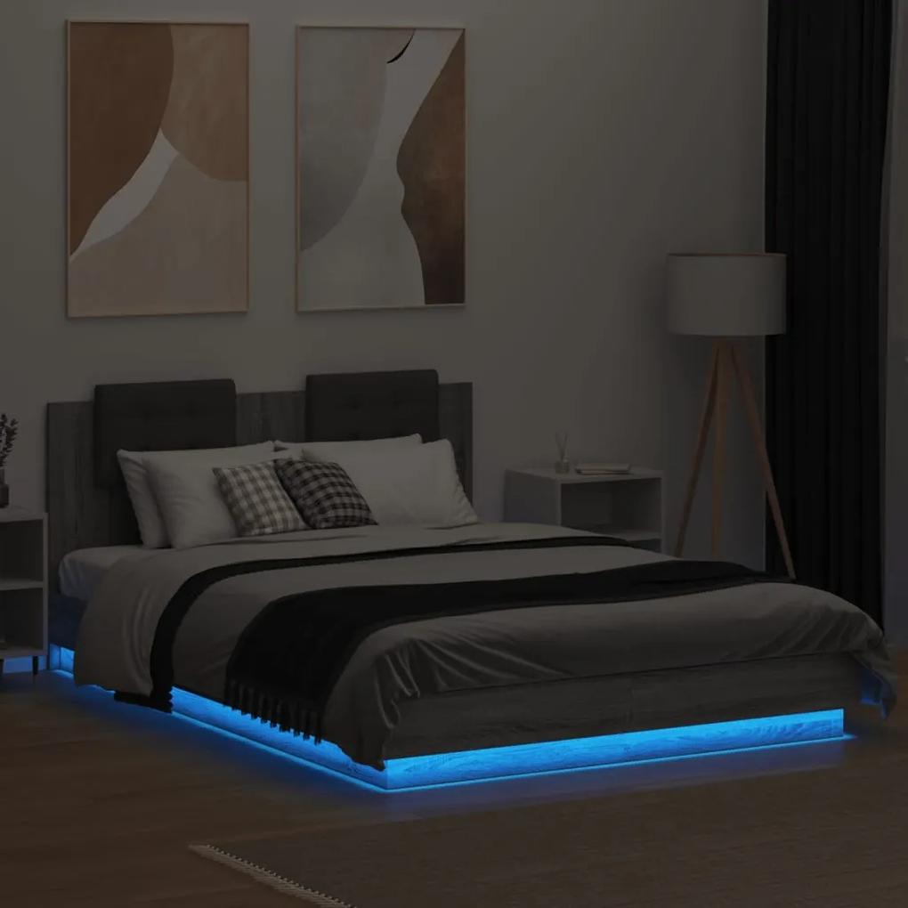 vidaXL Πλαίσιο Κρεβατιού με Κεφαλάρι και LED Γκρι sonoma 150 x 200 εκ.
