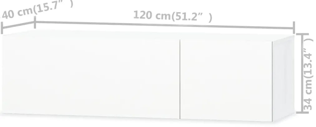 vidaXL Έπιπλα Τηλεόρασης 2 τεμ. Γυαλιστ. Λευκό 120x40x34εκ Επεξ. Ξύλο