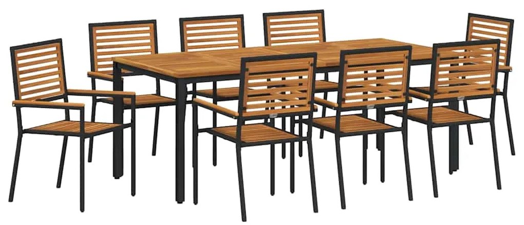 vidaXL Σέτ φαγητού για κήπο 9 pcs Μαύρο 200 x 100 x 75 cm