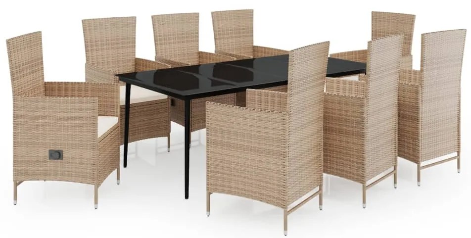 vidaXL Σετ Τραπεζαρίας Κήπου 9 Τεμαχίων Μπεζ με Μαξιλάρια