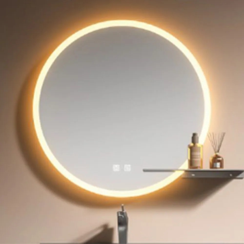 Καθρέφτης Diva Στρογγυλος Led 3MDIV070LED 70X70cm Grey Ξύλο,Γυαλί