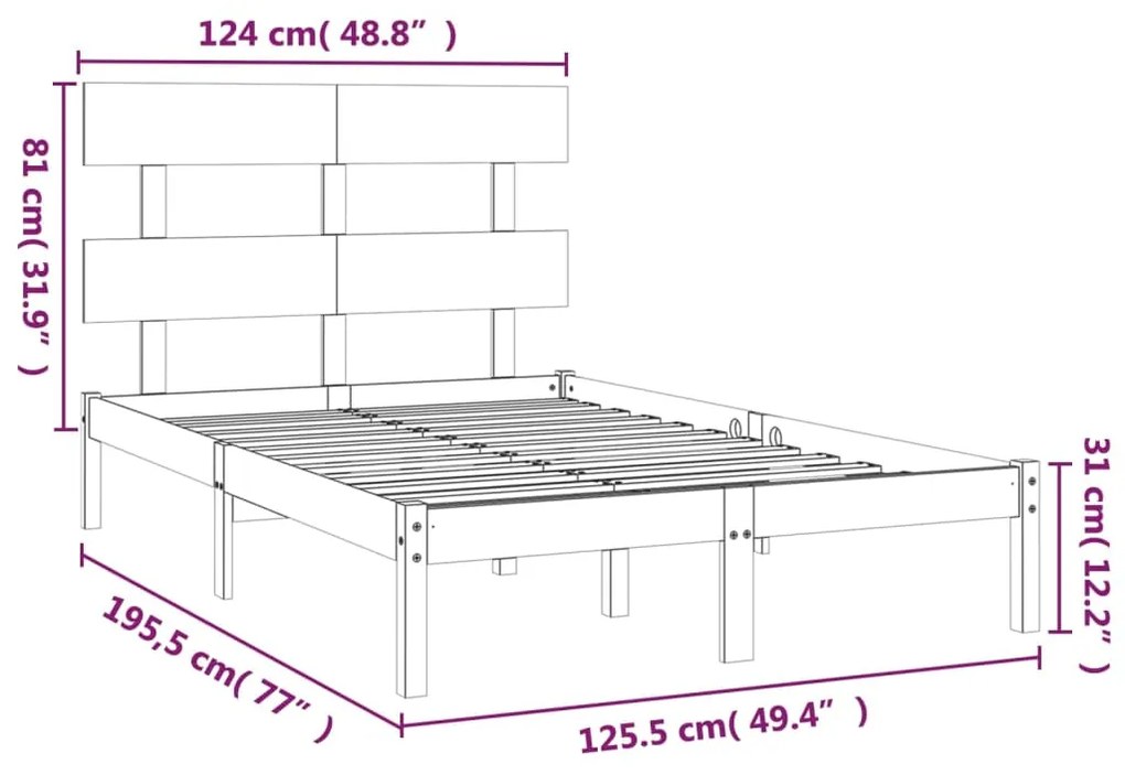 vidaXL Πλαίσιο Κρεβατιού Μαύρο 120 x 200 εκ. από Μασίφ Ξύλο