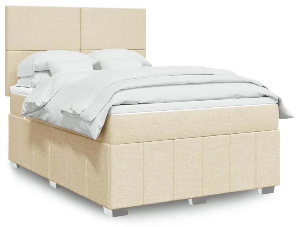 vidaXL Κρεβάτι Boxspring με Στρώμα Κρεμ 140x190 εκ. Υφασμάτινο