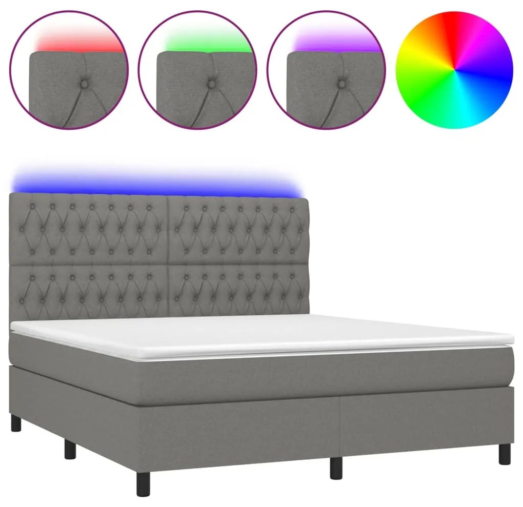 ΚΡΕΒΑΤΙ BOXSPRING ΜΕ ΣΤΡΩΜΑ &amp; LED ΣΚ.ΓΚΡΙ 160X200 ΕΚ ΥΦΑΣΜΑΤΙΝΟ 3135126