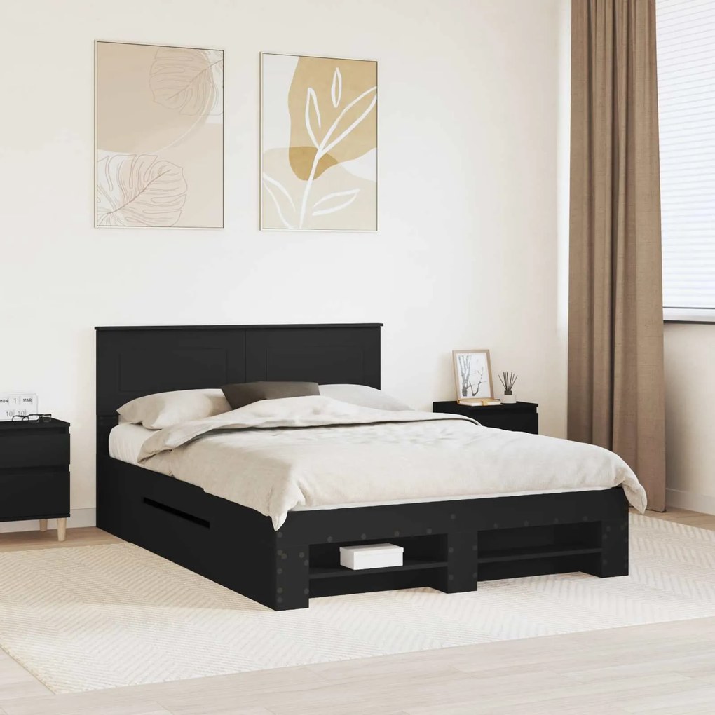 vidaXL Σκελετός Κρεβατιού Μαύρο 150 x 200 cm Επεξεργασμένο ξύλο