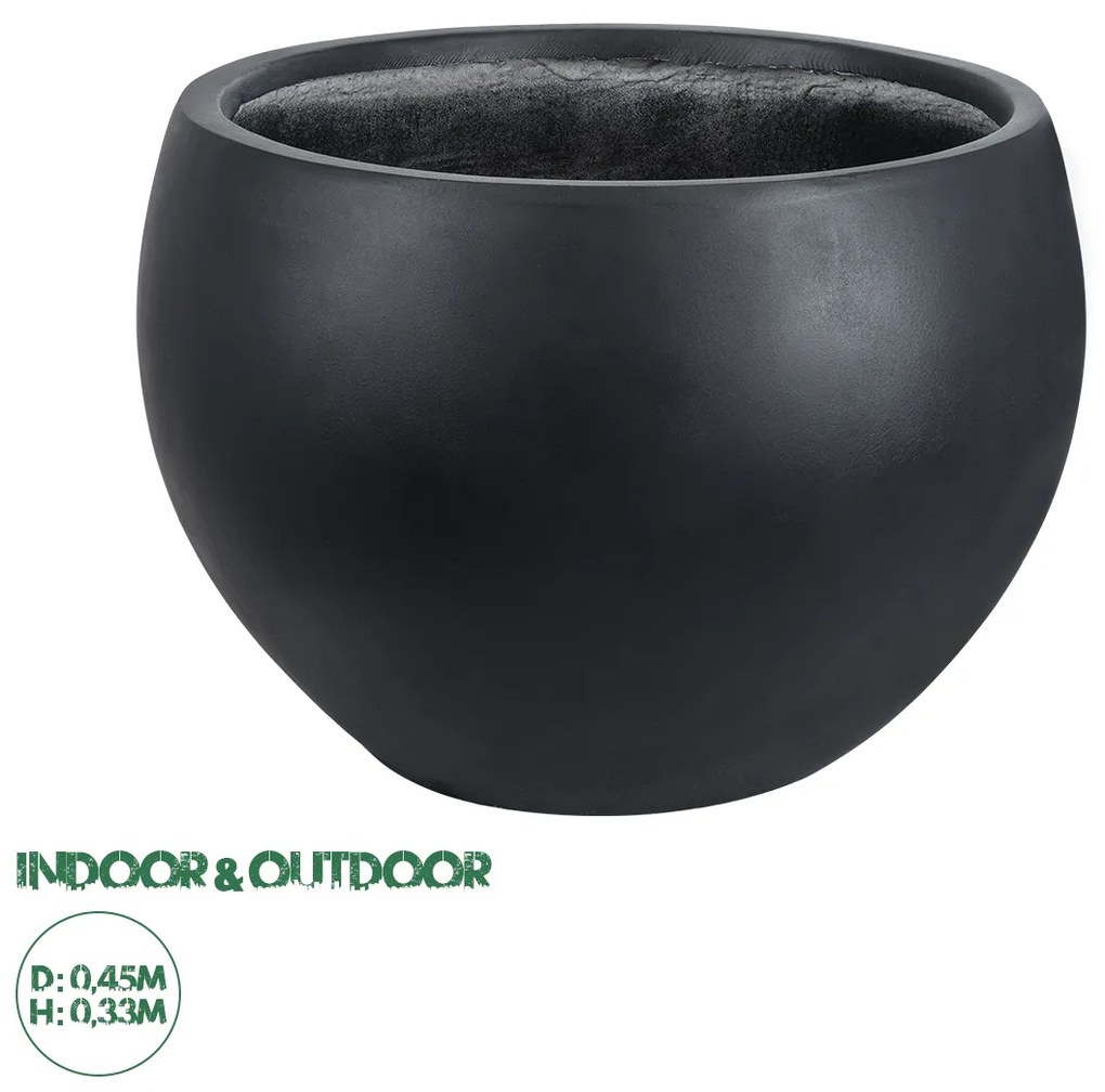 20700 GloboStar®  Artificial Garden VITORIA 20700 Διακοσμητικό Πολυεστερικό Τσιμεντένιο Κασπώ Γλάστρα - Flower Pot Μαύρο Φ45 x Υ33cm