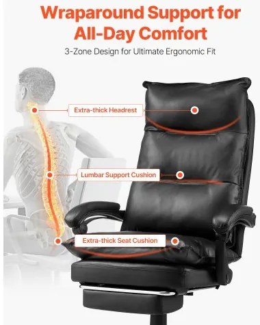 VEVOR Executive Office Chair High Back Chair with Footrest Lumbar Pillow Black