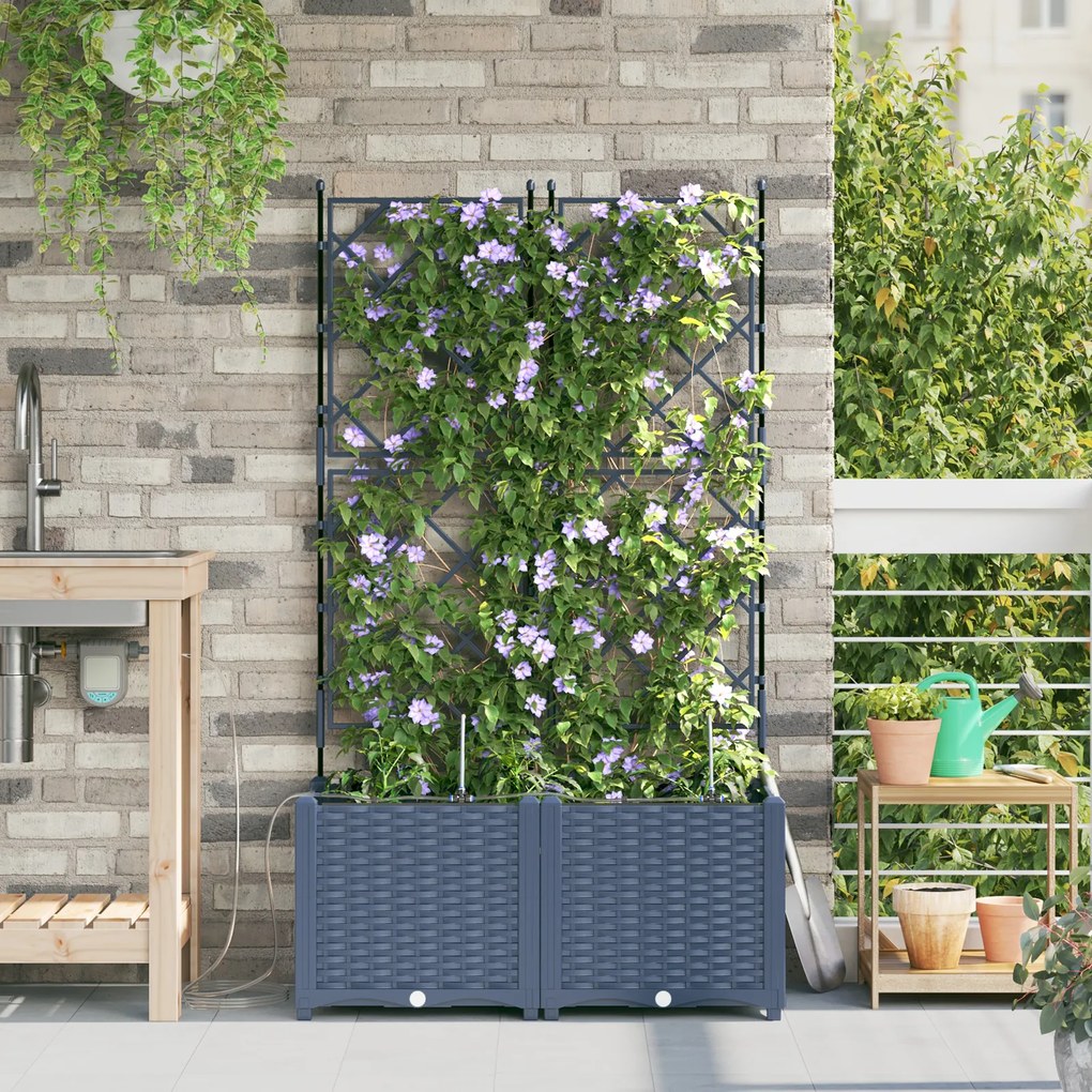 vidaXL Γλάστρες Κήπου 1 τεμ Καφασωτό Γκρι 80 x 40 x 142 cm Πλαστικό