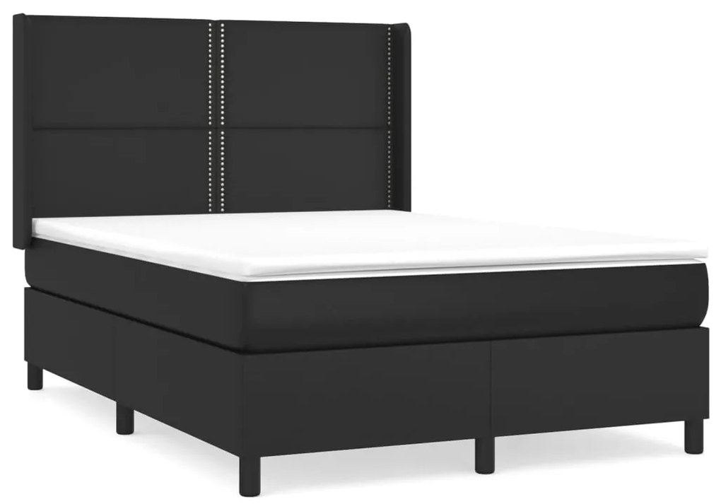 Κρεβάτι Boxspring με Στρώμα Μαύρο 140x190εκ.από Συνθετικό Δέρμα - Μαύρο