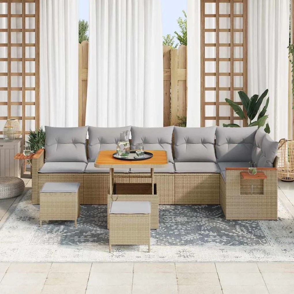 vidaXL Σετ Καναπέ Κήπου 9 pcs μπεζ και ανοιχτό γκρι 80 x 80 x 71 cm