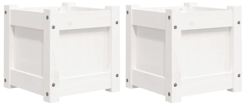 vidaXL Ζαρντινιέρες 2 τεμ. Λευκό από Μασίφ Ξύλο Πεύκου