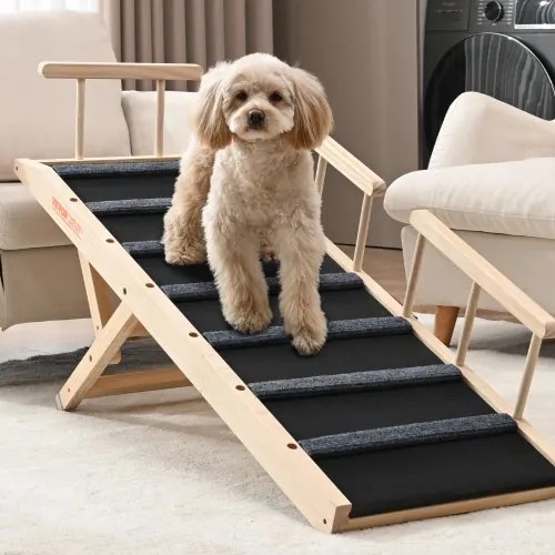VEVOR Dog Ramp, Folding Pet Ramp for Bed, Adjustable Dog Ramp for Small, Large, Old Dogs &amp; Cats, Wooden Pet Ramp with 47.2&quot; Long Ramp, Adjustable from 13.8&quot; to 27.6&quot;, Suitable for Couch, Sofa, Car