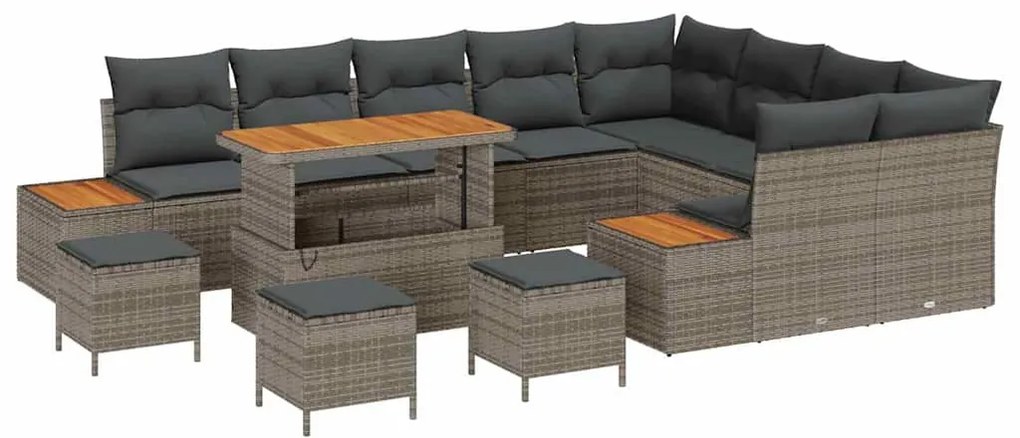 vidaXL Σετ Καναπέ Κήπου με μαξιλάρι 13 pcs Γκρι Πολυ ράταν