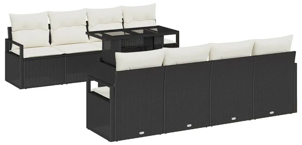 vidaXL Σετ Καναπέ Κήπου με αποθήκευση 9 pcs Μαύρο Πολυ ράταν