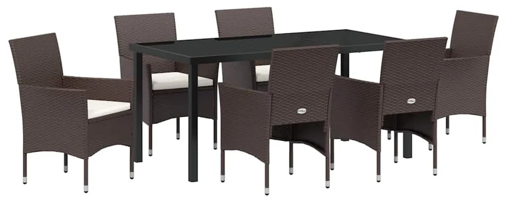 vidaXL Σέτ φαγητού για κήπο με μαξιλάρι 7 pcs Καφέ Πολυ ράταν