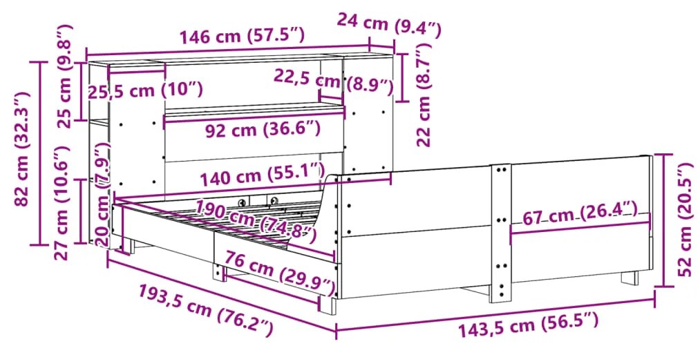 Σκελετός Κρεβ. Χωρίς Στρώμα Λευκό 140x190 εκ Μασίφ Πεύκο 3323657