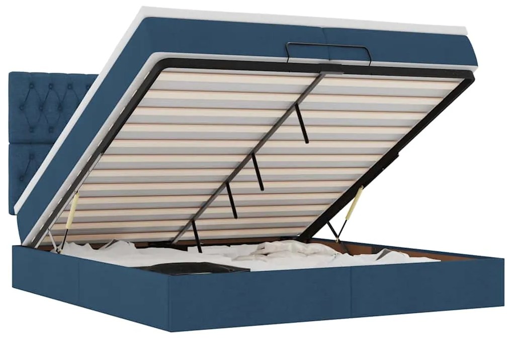 vidaXL Οθωμανικό κρεβάτι με στρώμα μπλε 160x200cm ύφασμα