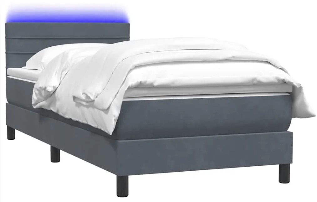 vidaXL Κρεβάτι Boxspring με Στρώμα Σκούρο Γκρι 80x220 εκ. Βελούδινο