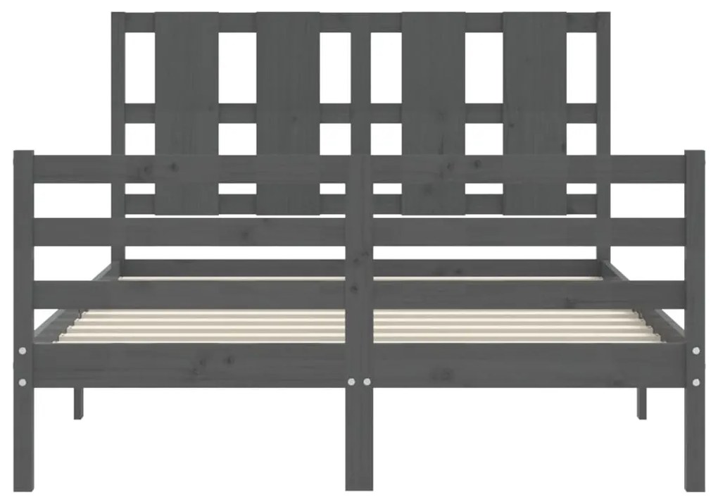 Πλαίσιο Κρεβατιού με Κεφαλάρι Γκρι 140 x 190 εκ. από Μασίφ Ξύλο - Γκρι