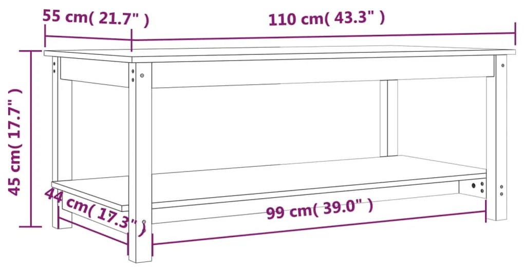 Τραπεζάκι Σαλονιού Λευκό 110x55x45 εκ. από Μασίφ Ξύλο Πεύκου - Λευκό