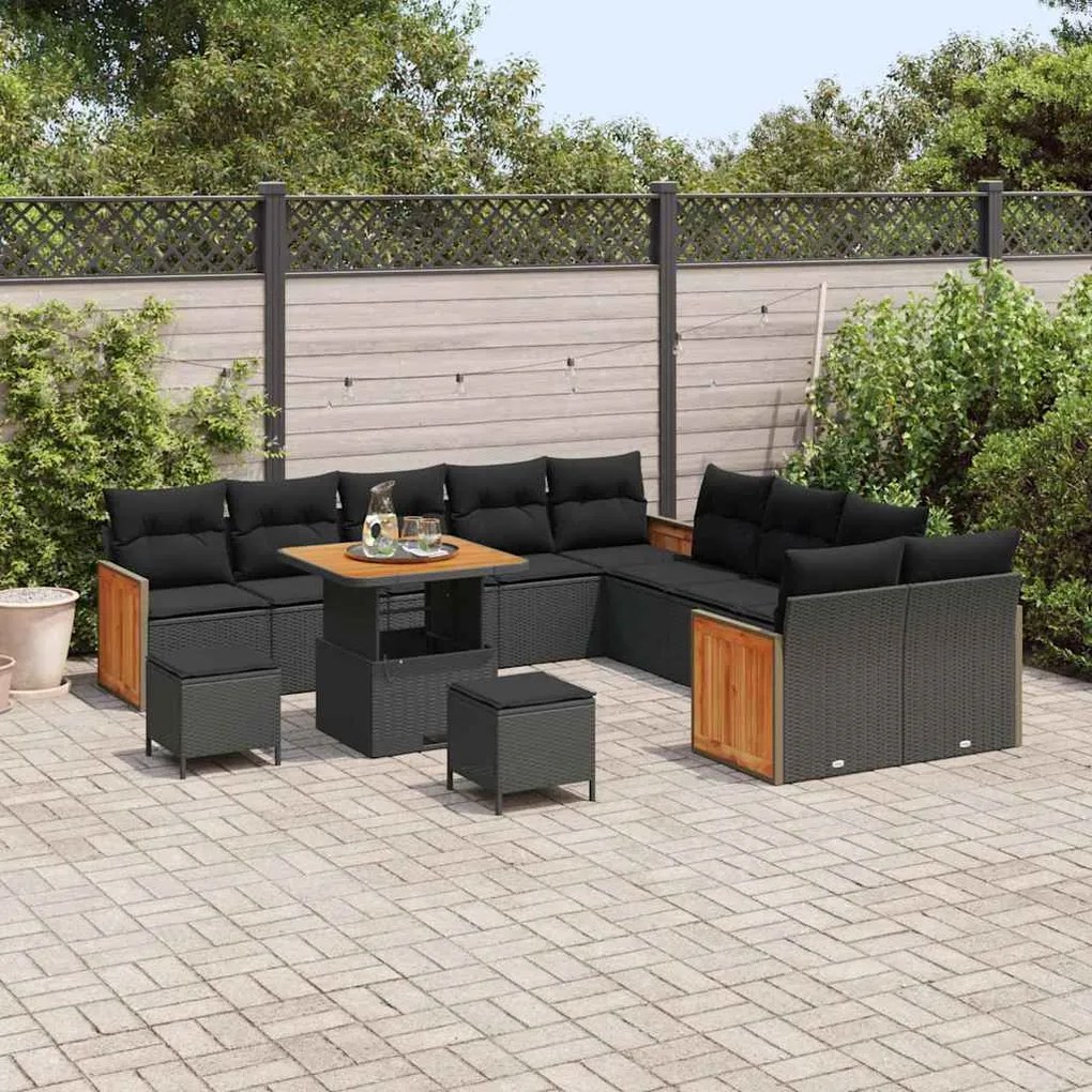 vidaXL Σετ Καναπέ Κήπου 13 pcs Μαύρο 80 x 80 x 71 cm συνθετικό ρατάν