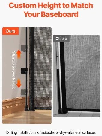 VEVOR Retractable Baby Gate, Extends to 5150 mm Extra Wide, 990 mm Tall, with Reinforced Fiberglass Strips, Avoids Crawling Through, Mesh Dog Gate for Decks, Doorways, Garages, Indoor, Black