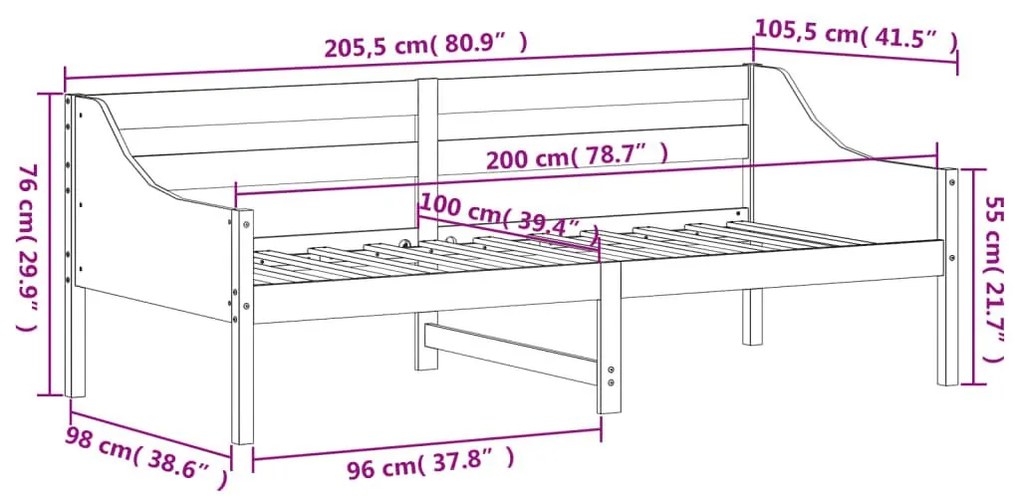 Κρεβάτι ημέρας χωρίς στρώμα Λευκό 100x200 cm Στερεό ξύλο πεύκο - Λευκό