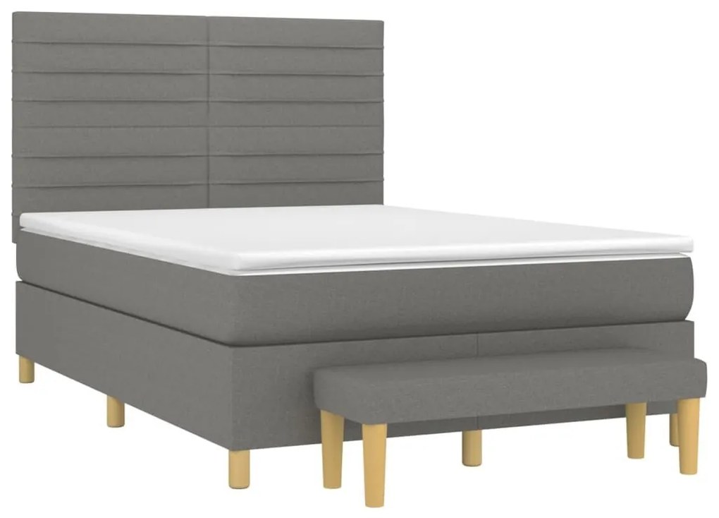 Κρεβάτι Boxspring με Στρώμα Σκούρο Γκρι 140x200 εκ Υφασμάτινο - Γκρι