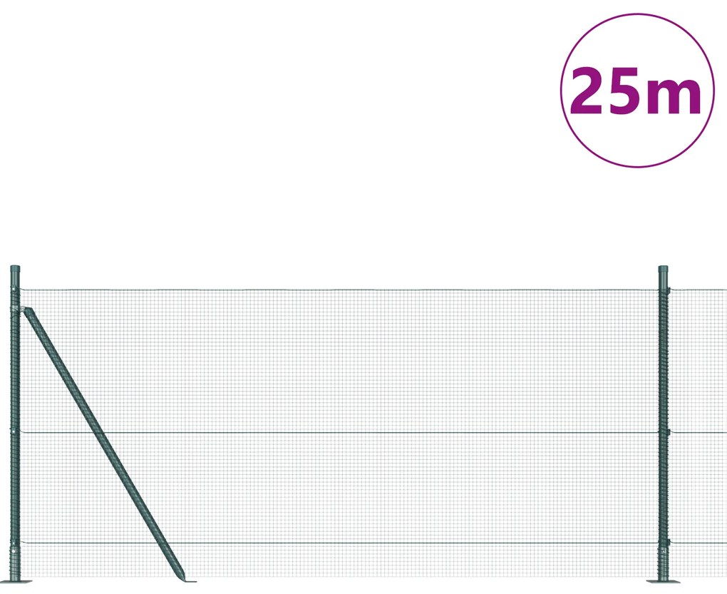 vidaXL Σετ Πόλων Φράχτη Σετ των 2 Πράσινο Ατσάλι, PVC 25 x 1 μ