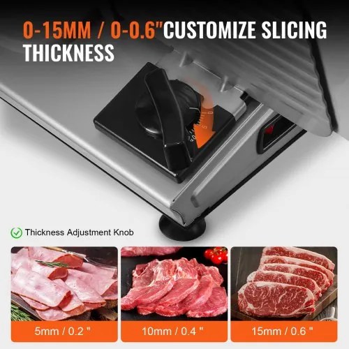 VEVOR Meat Slicer, 180W Electric Deli Food Slicer with 7.5&quot; SUS420 Stainless Steel Blade and Blade Guard, 0 - 0.6 inch Adjustable Thickness for Home Use, Easy to Clean, Cut Meat, Bread, Ham and Cheese