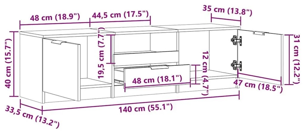 ντουλάπι τηλεόρασης Artisan Oak 140x35x40cm Κατασκευασμένο ξύλο - Καφέ